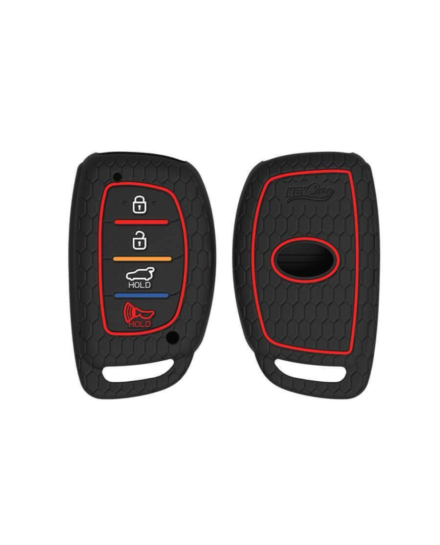 Keycare Silicone Key Cover KC30 for Venue, Elantra, Tucson, i20 N Line 2021, Creta 2020, i20 2020 Model with 4 Button Smart Key | Push Button Start Models only | Black